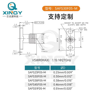 XINQY SMA-KFD RF Connector 27G Cavity Module Glass Bead Pin Panel Solderless Connector SAFS45F05-M (Pin Diameter 0.46mm)/2 pieces