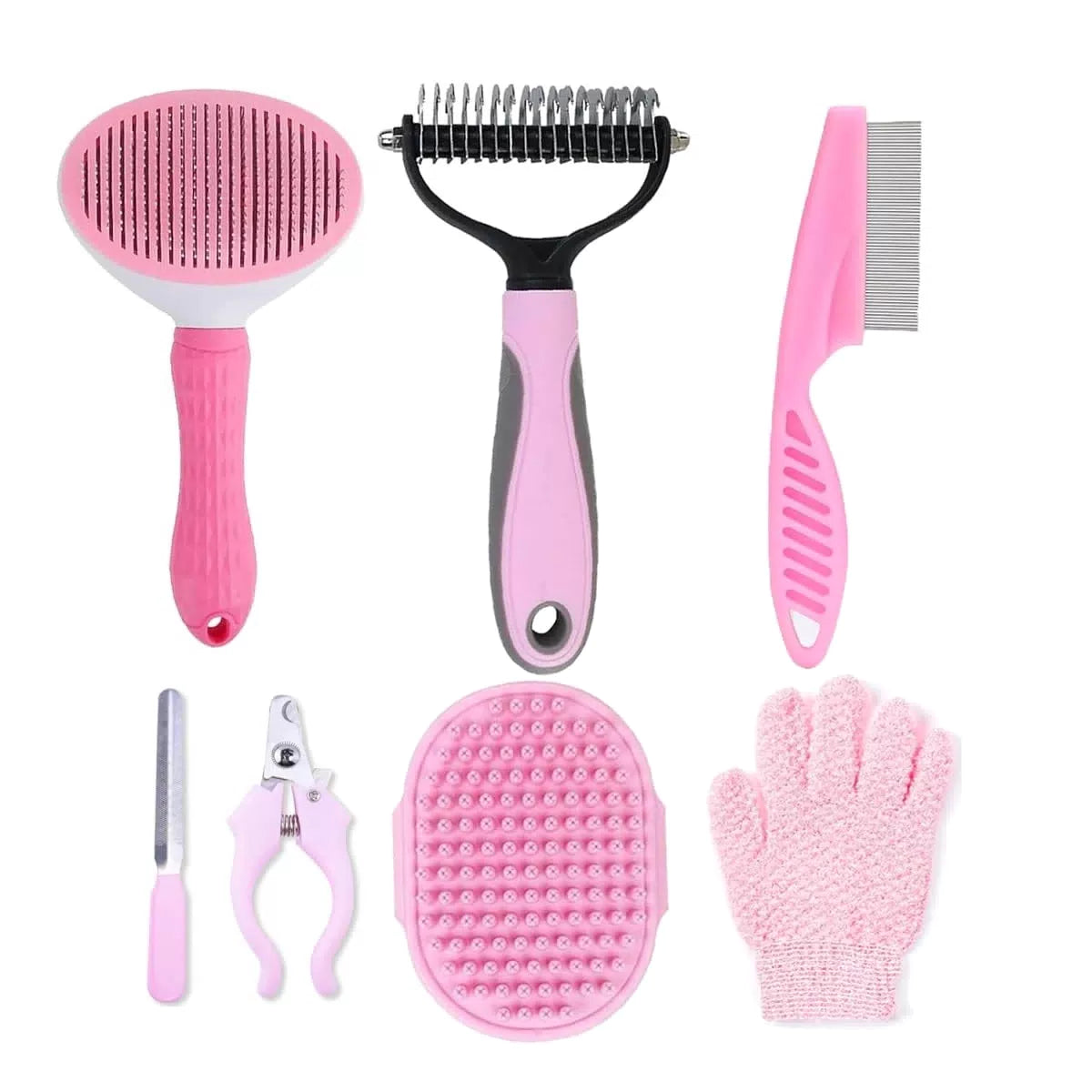 7 PCS Dog Brush Grooming Kits,Dog Shedding A-Pink 7 Kits [1]