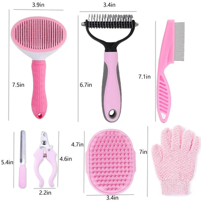 7 PCS Dog Brush Grooming Kits,Dog Shedding A-Pink 7 Kits [2]