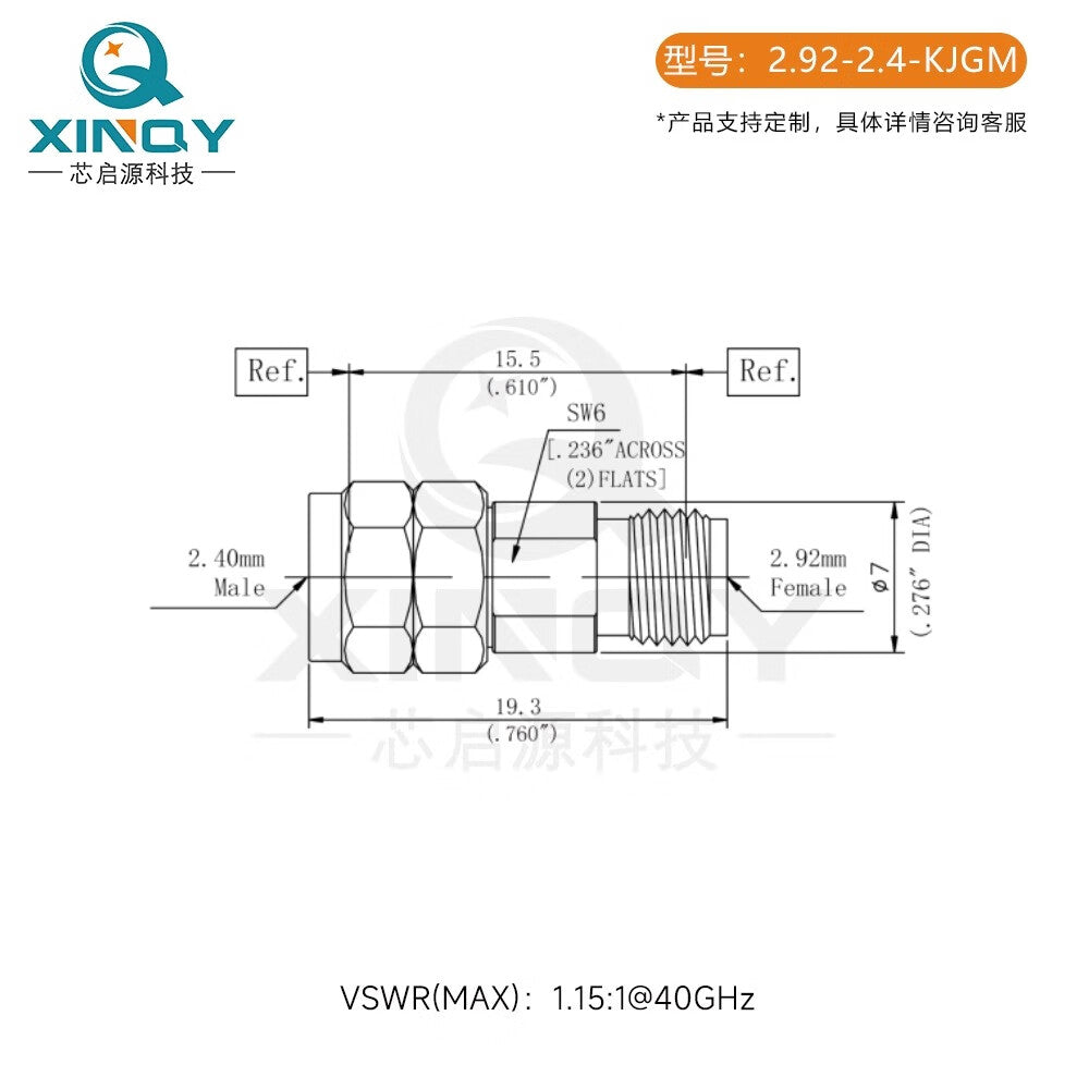 XINQY Coaxial High Frequency Adapter 2.92/2.4 KJ Adapter 40G Stainless Steel Test Adapter 2.92 Male to 2.4 Female (Low VSWR Professional Test Grade)