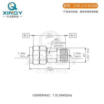 XINQY Coaxial High Frequency Adapter 2.92/2.4 KJ Adapter 40G Stainless Steel Test Adapter 2.92 Male to 2.4 Female (Low VSWR Professional Test Grade)