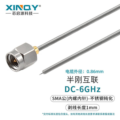 XINQY Board-End Soldering RF Extension Cable, 034 Semi-Stainless Steel Copper Tube, WIFI/IoT Test Module, SMA Male (Stainless Steel) - 1mm Stripped Wire, 0.4m Length