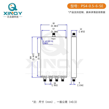 XINQY 0.5-6G Microstrip Power Divider, 1 to 4, 500-6000MHz Power Divider, WIFI 2.4/5.8G, PS2-0.5/6-SE