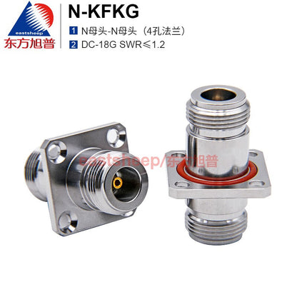Eastsheep Stainless Steel N-Type Adapter N-KFKG N-Female to N-Female 4-Hole Flange Waterproof Ring 18G 1 piece