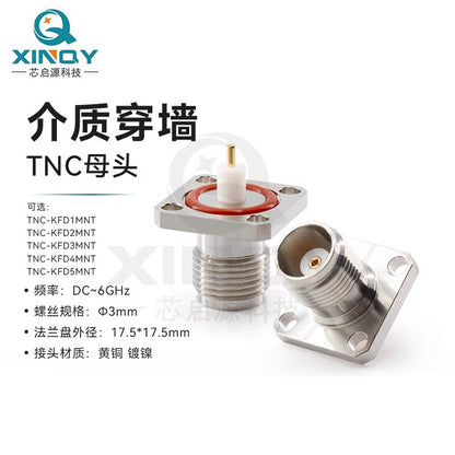 XINQY RF Coaxial Connector 6G Waterproof/Dielectric Through-Wall Panel Mount Connector TNC-KFD5MNT/5 pieces