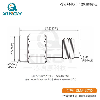 XINQY SMA male to female coaxial adapter, 8GHz gold-plated test quick-connect connector, DC-18GHz adapter.