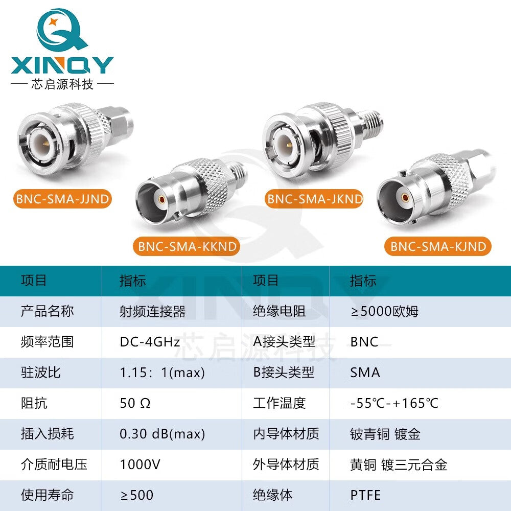 XINQY BNC/SMA Coaxial Adapter 4G BNC to SMA Female/Male Q9 Adapter for Spectrum Analyzers BNC Male to SMA Female BNC-SMA-JK/5 pieces