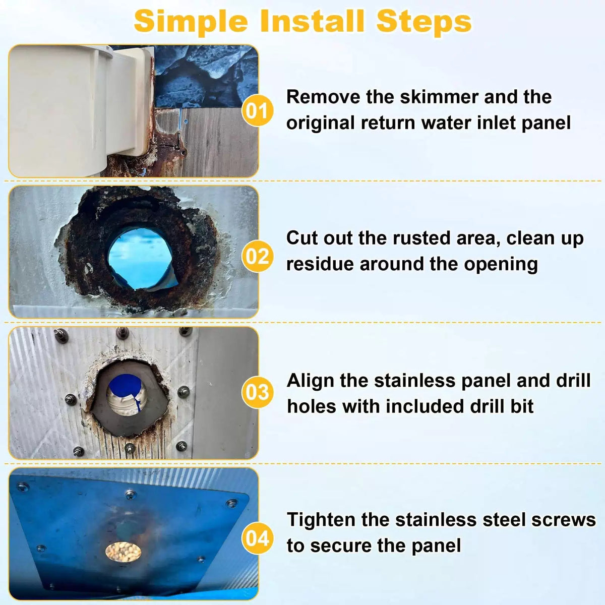 8x8-Inch Pool Water Return Repair Kit for Above Ground Pools Wall no [6]