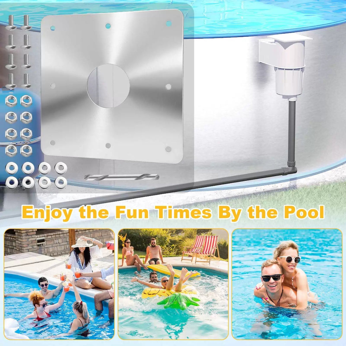 8x8-Inch Pool Water Return Repair Kit for Above Ground Pools Wall no [7]