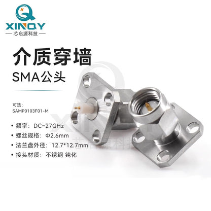 XINQY RF Adapter with Stainless Steel Flange Mounting, High-Frequency Male Connector with Through-Wall Dielectric SAMP0103F01-M/2 pieces
