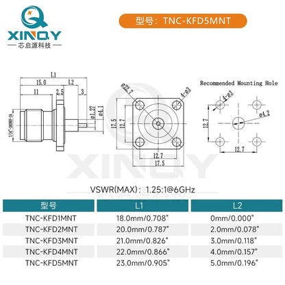 XINQY RF Coaxial Connector 6G Waterproof/Dielectric Through-Wall Panel Mount Connector TNC-KFD1MNT/5 pieces