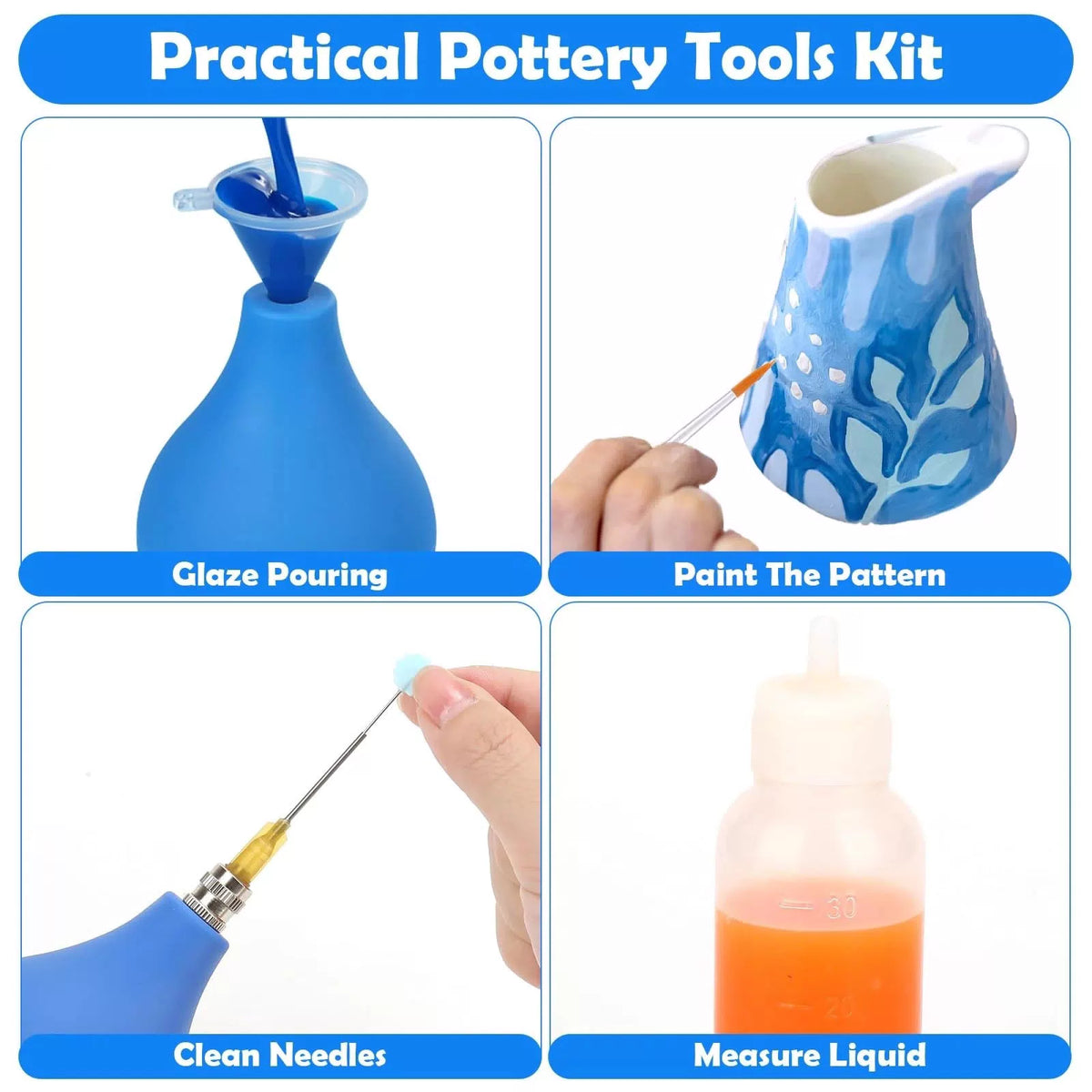 98 PCS Pottery Tools Supplies Precision Tip Applicator, Clay Slip Blue [5]
