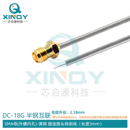 XINQY 18GHz 086 Semi-Steel Board-End Soldered RF Cable for IoT/SMA Single-Head High Frequency, SMA Female (Gold-Plated Copper) - 3mm Stripped Wire; 0.2m/2pcs