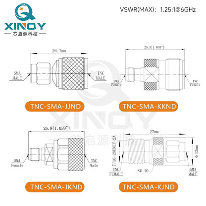 XINQY Coaxial Adapter RF Connector Conversion Head TNC Male to SMA Male TNC-SMA-JJ/2 pieces