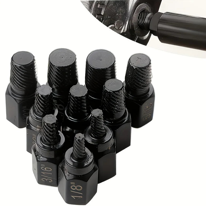 10Pcs Heavy Duty Bolt Extractor Set, Remove Broken Slipped Hex Screws & Fasteners, Durable Thread Removal Tools
