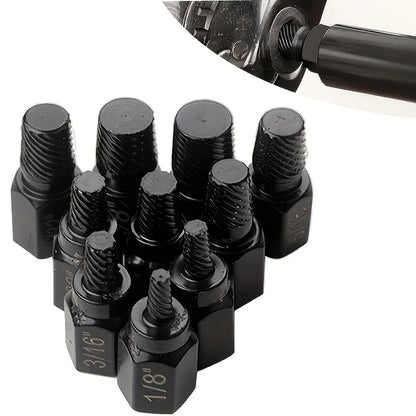 10Pcs Heavy Duty Bolt Extractor Set, Remove Broken Slipped Hex Screws & Fasteners, Durable Thread Removal Tools