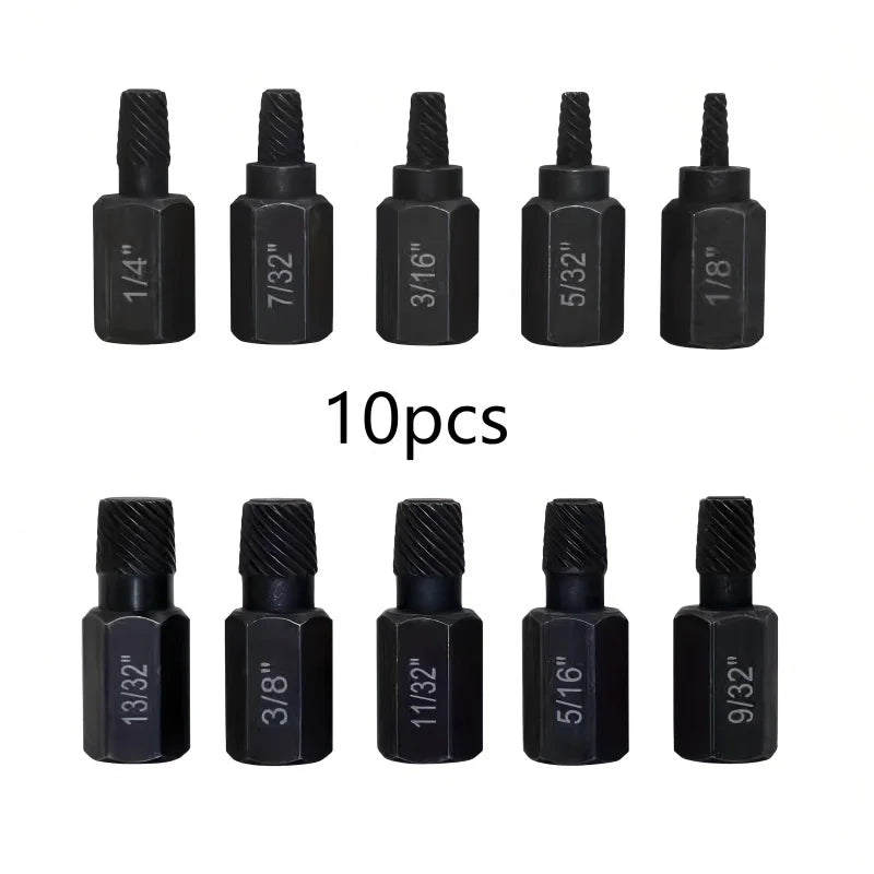 10Pcs Heavy Duty Bolt Extractor Set, Remove Broken Slipped Hex Screws & Fasteners, Durable Thread Removal Tools