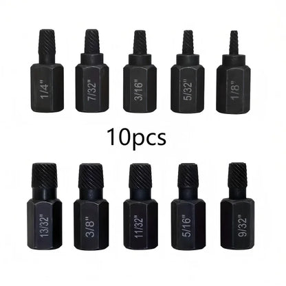 10Pcs Heavy Duty Bolt Extractor Set, Remove Broken Slipped Hex Screws & Fasteners, Durable Thread Removal Tools
