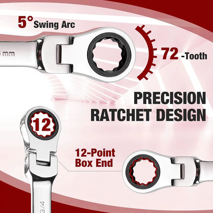 5pcs Flex Head Ratchet Wrench Set, Metric, Chrome Vanadium Steel Combination Spanner Key Wrench Kits Hardware Hand Tool