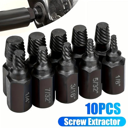 10Pcs Heavy Duty Bolt Extractor Set, Remove Broken Slipped Hex Screws & Fasteners, Durable Thread Removal Tools