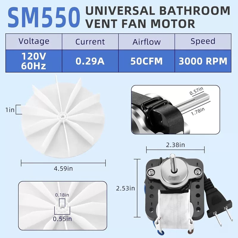 AMI PARTS Universal Bathroom Vent Fan Motor Kit SM550 Electric Motors Fit... [2]