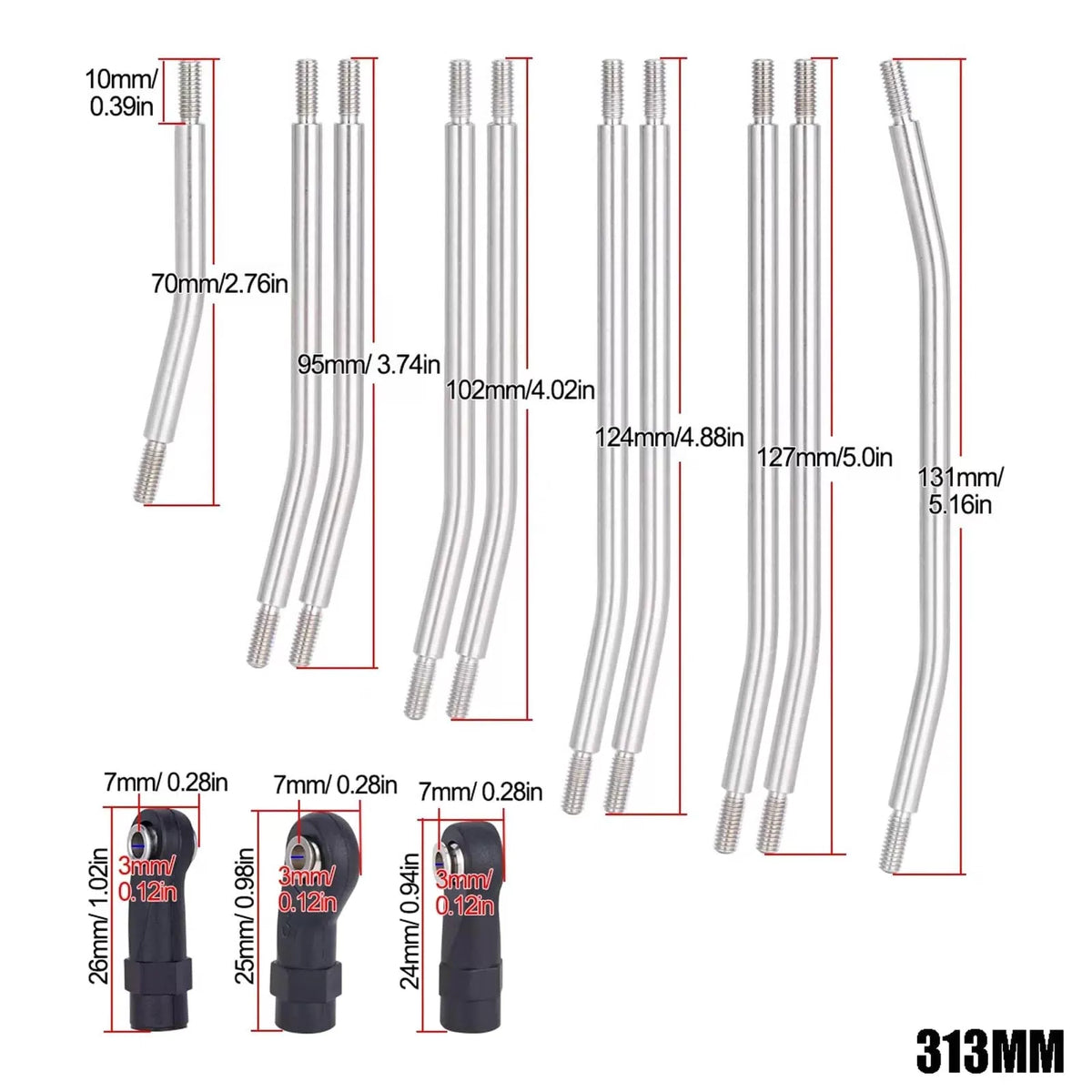 AMK 10 Pcs 313mm Wheelbase Stainless Steel Link Rod Linkage for 1/10 RC... [4]