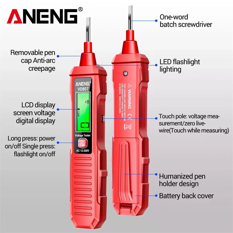 ANENG VD807 One-word Induction Portable 50/60Hz Smart Electric Pen Tester NCV Sensor AC 12-300V Non-contact Wire Detector Tools [5]