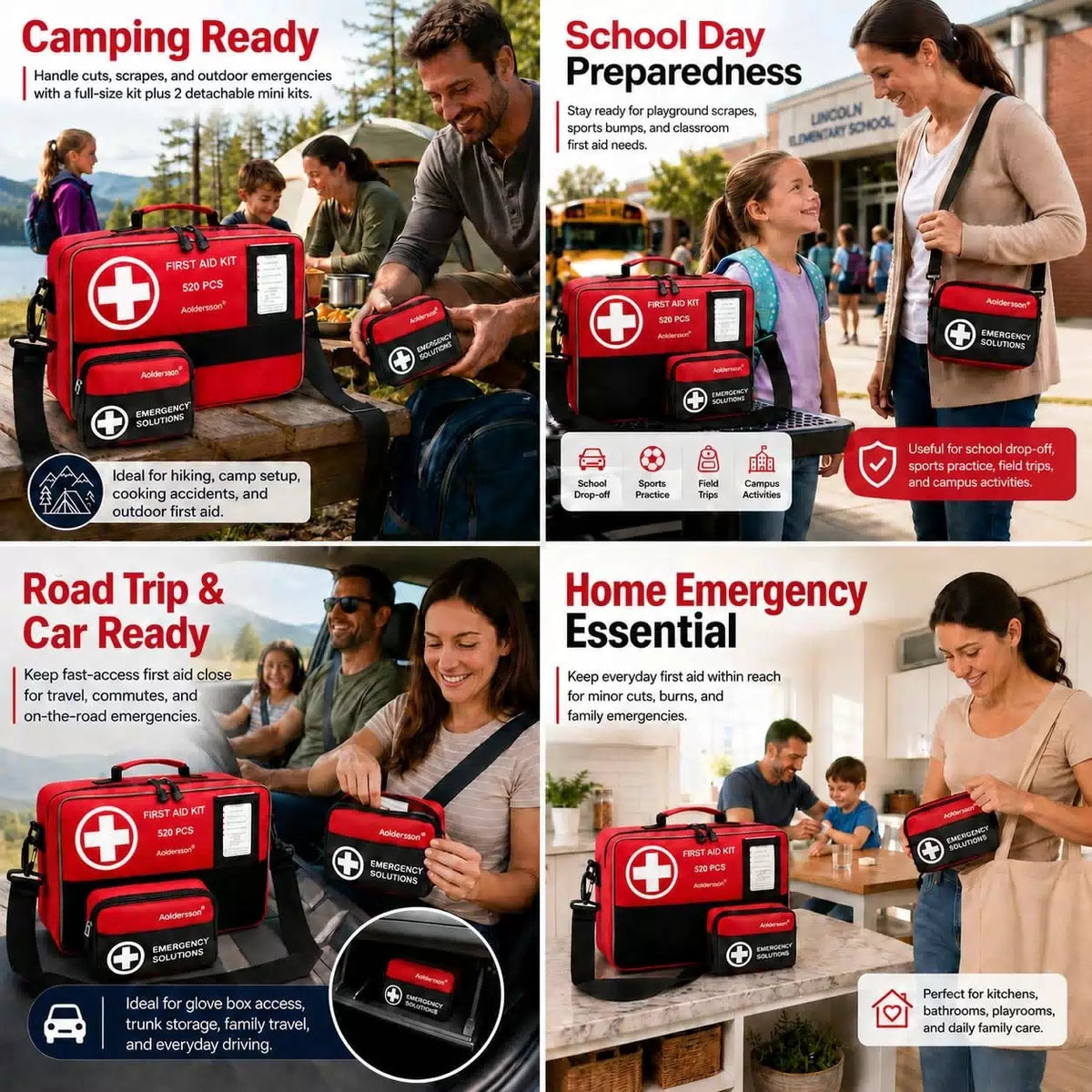 Aoldersson 520 Premium Piece Large First Aid Kit – Emergency Survival Red [3]
