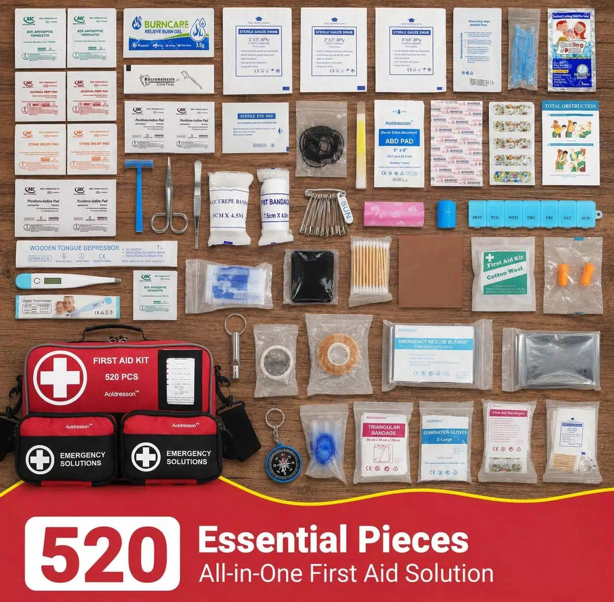 Aoldersson 520 Premium Piece Large First Aid Kit – Emergency Survival Red [5]