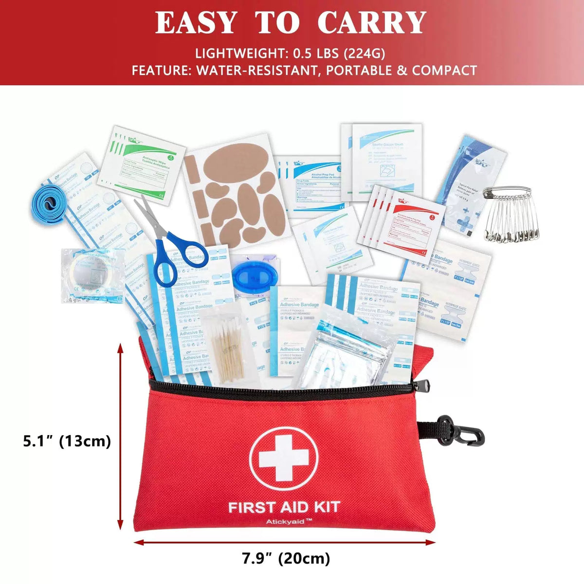 Atickyaid Mini First Aid Kit - 140 Piece Small 140 Pieces, Red [2]