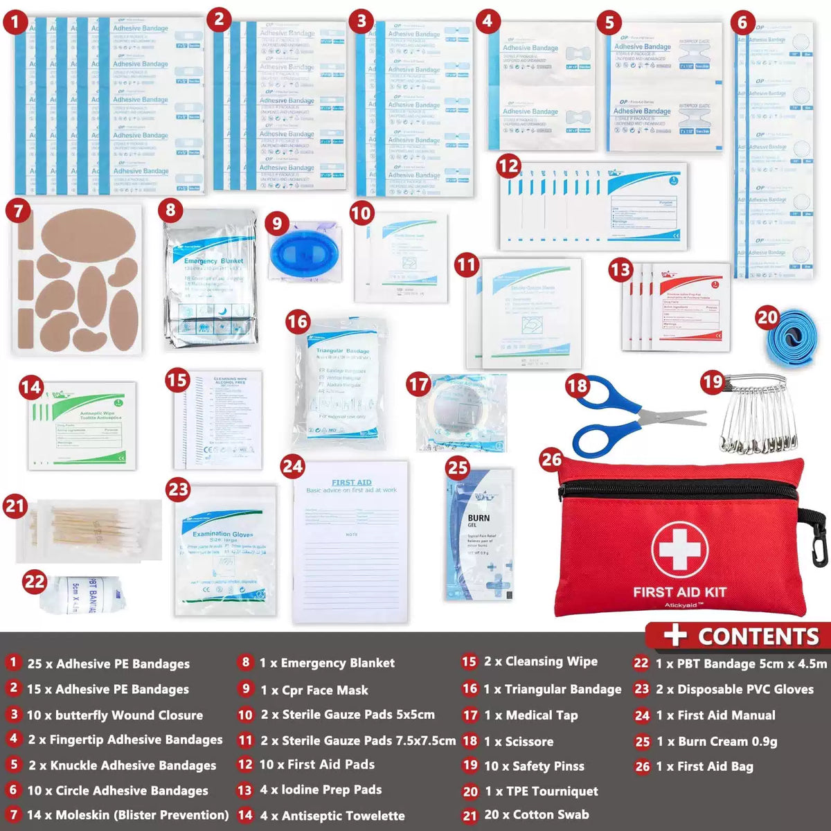 Atickyaid Mini First Aid Kit - 140 Piece Small 140 Pieces, Red [3]