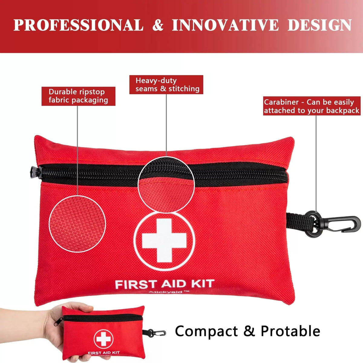 Atickyaid Mini First Aid Kit - 140 Piece Small 140 Pieces, Red [4]