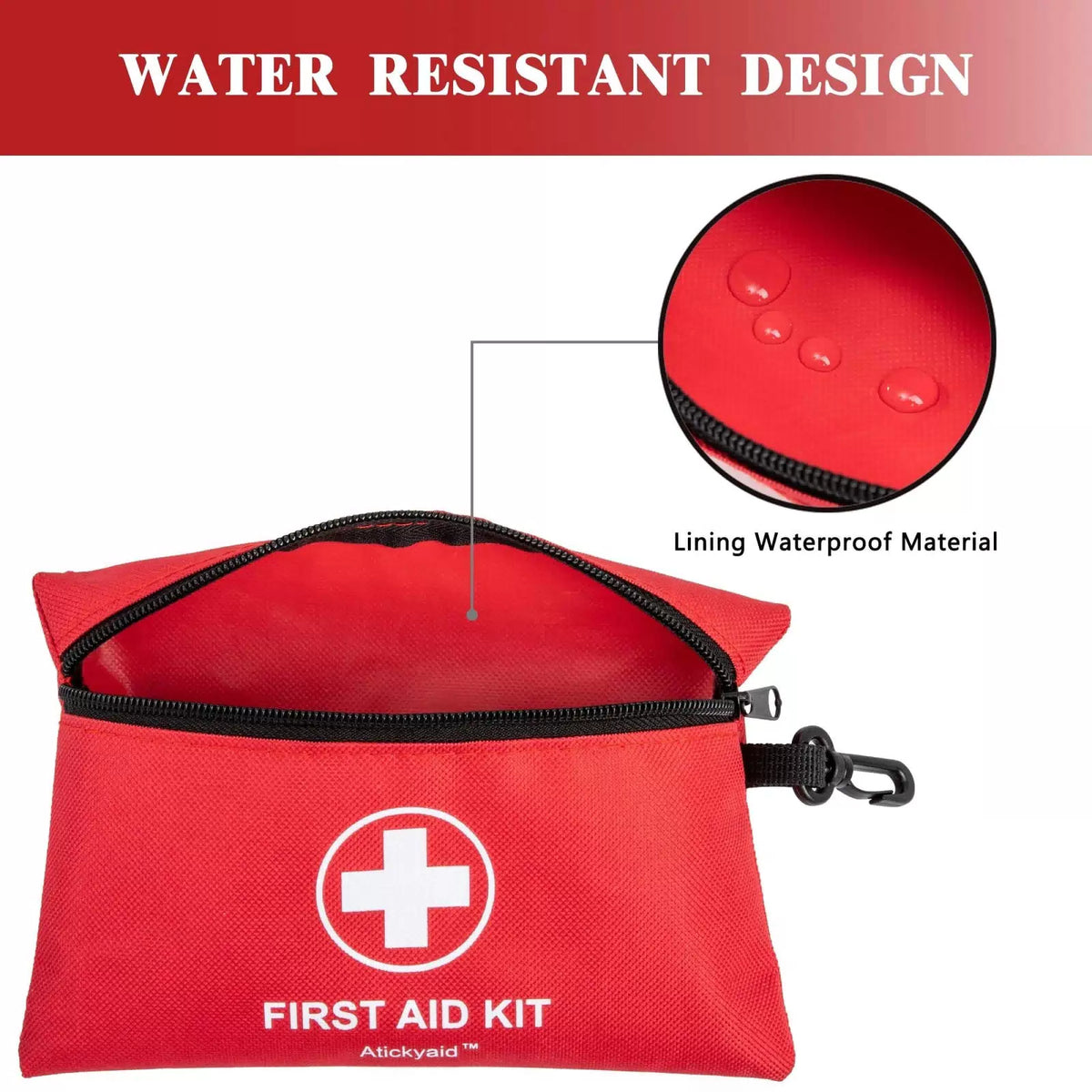 Atickyaid Mini First Aid Kit - 140 Piece Small 140 Pieces, Red [5]