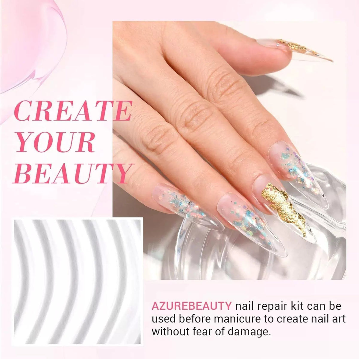 AzureBeauty Nail Repair Kit Transparent Crystal for Broken 4 Piece Set, Clear [5]