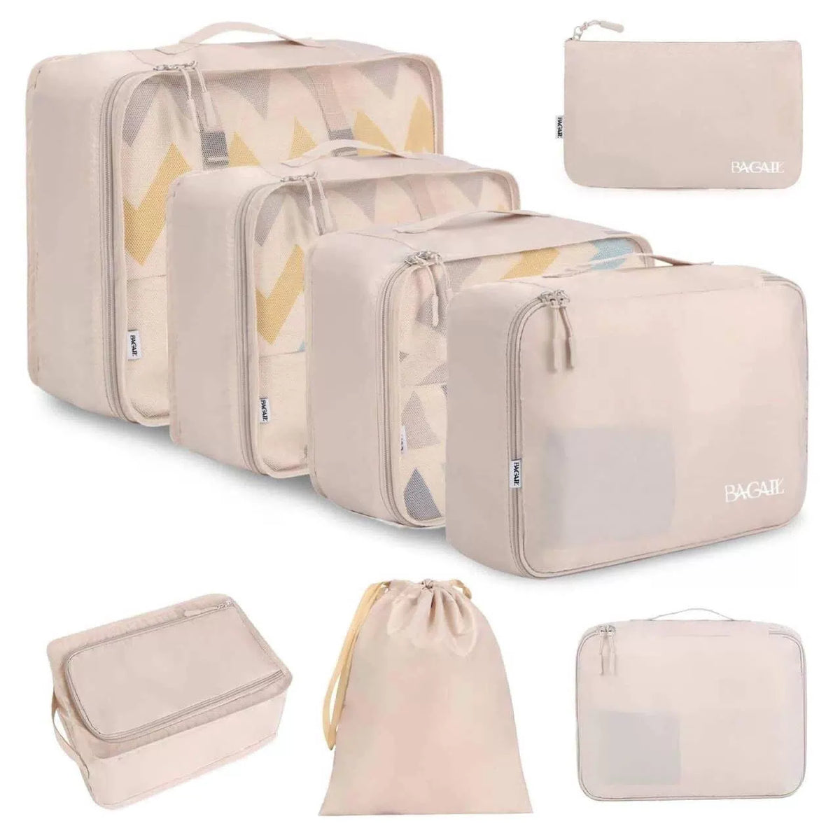 BAGAIL 8 Set Packing Cubes Luggage Organizers for Travel 8 Set, Cream [1]
