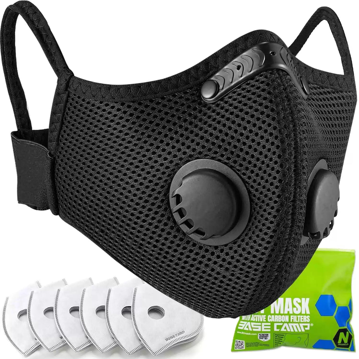 BASE CAMP M Plus Dust Mask, Breathable Reusable 1 Count (Pack of 1), Black [1]