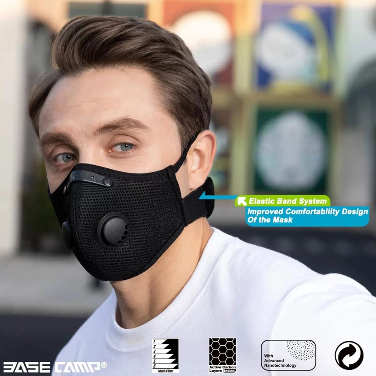 BASE CAMP M Plus Dust Mask, Breathable Reusable 1 Count (Pack of 1), Black [2]