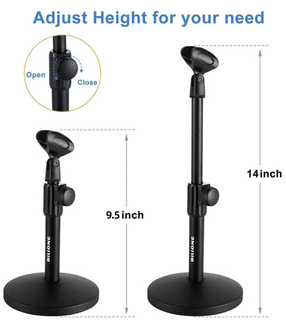 BILIONE Multifunctional Desktop Microphone Stand, Round Base, Black [5]