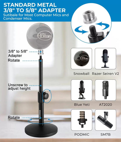 BILIONE Multifunctional Desktop Microphone Stand, Round Base, Black [6]