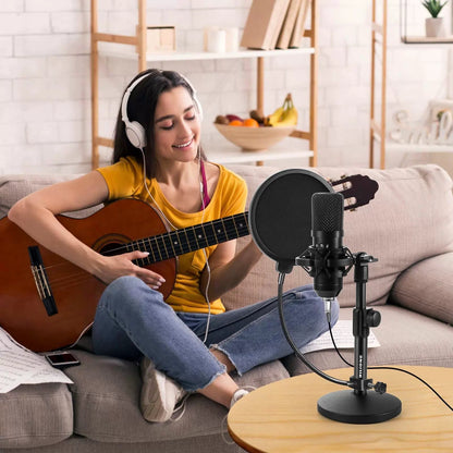 BILIONE Multifunctional Desktop Microphone Stand, Round Base, Black [8]