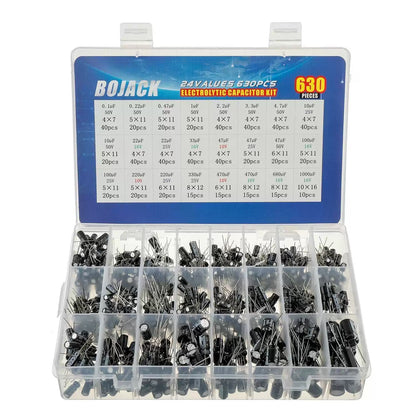 BOJACK 24Value 630pcs Aluminum Electrolytic Capacitor Assortment Box Kit... [1]