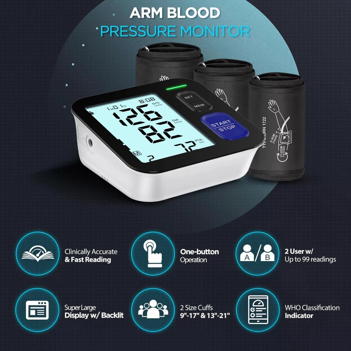 Blood Pressure Machine Upper Arm, Small & Medium/Large & XL Cuff Size, Black [2]