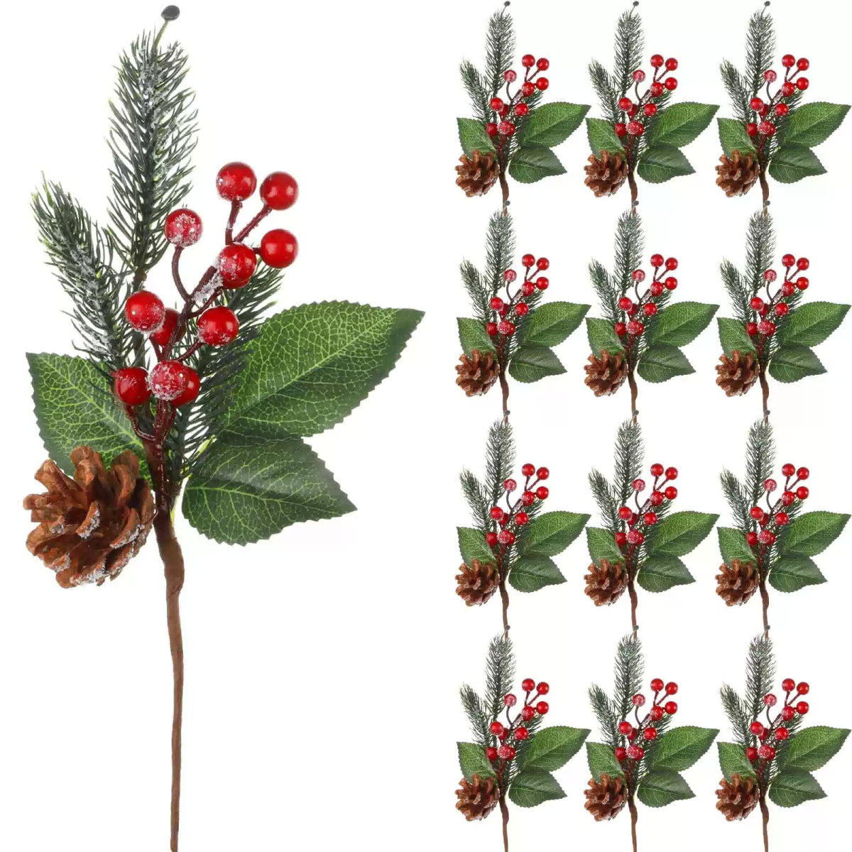 Boao 12 Pcs 11'' Large Christmas Pine Picks Tree Decoration 11 Inch, Berry [1]