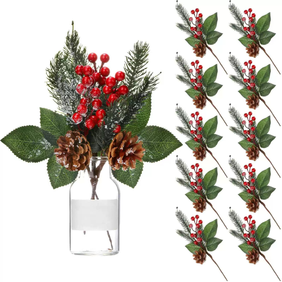 Boao 12 Pcs 11'' Large Christmas Pine Picks Tree Decoration 11 Inch, Berry [4]