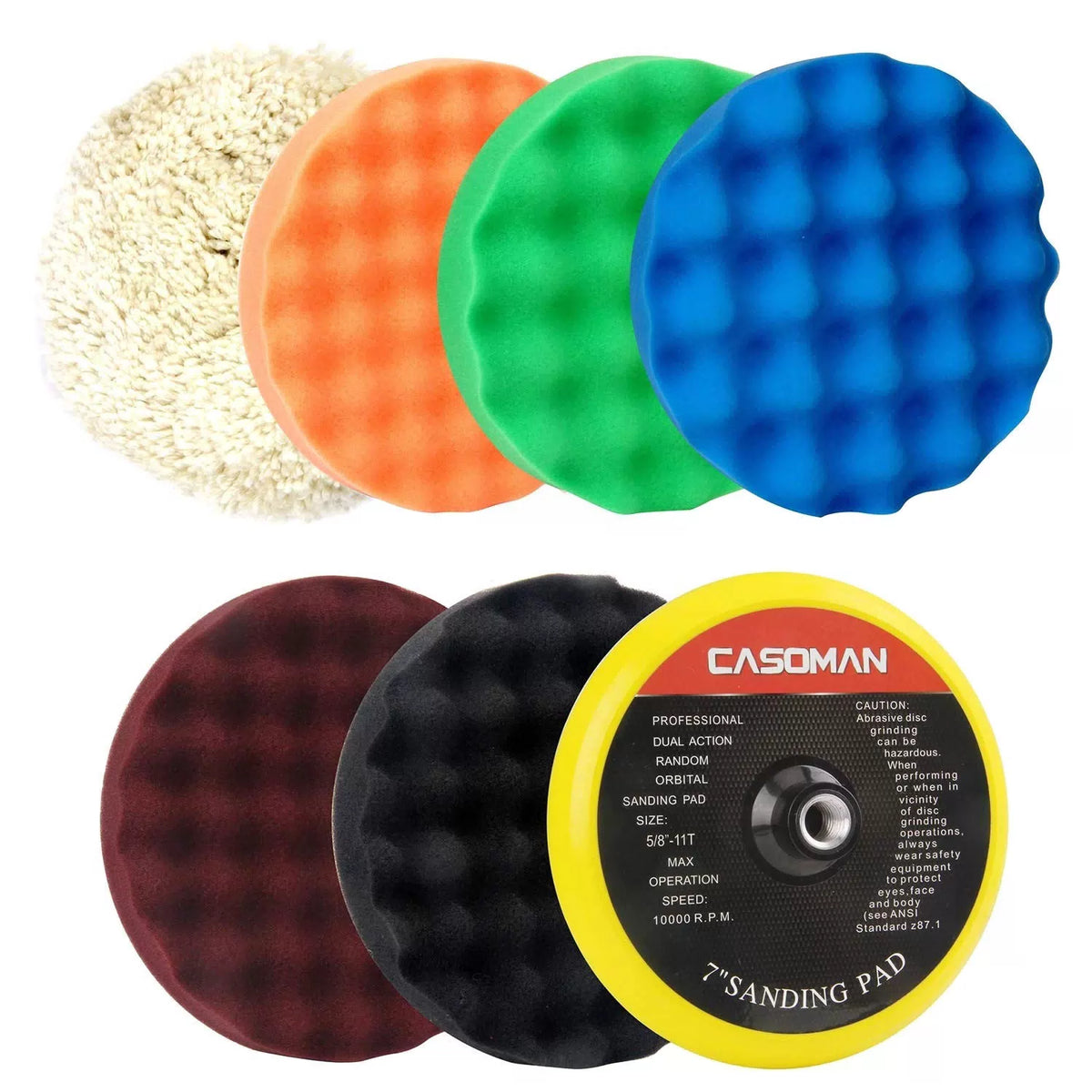 CASOMAN 7-Inch Buffing and Polishing Pad Kit, 7 Pieces 7" 7 inches [1]