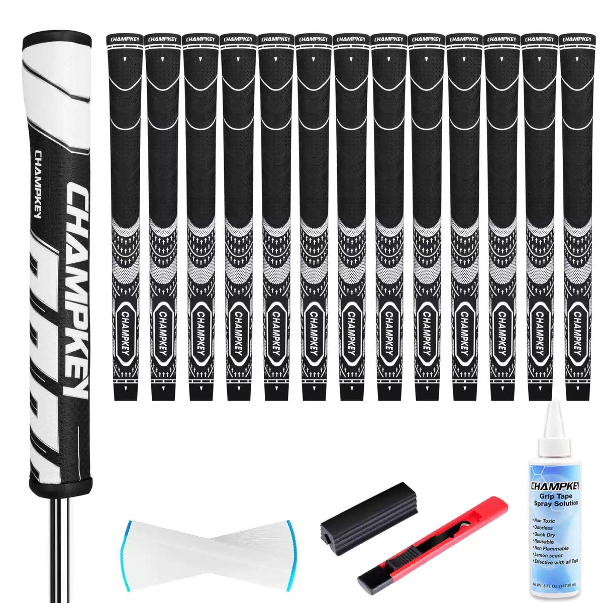 CHAMPKEY Soft Rubber Golf Grips 13 Pack with Putter Grip and Midsize, White [1]