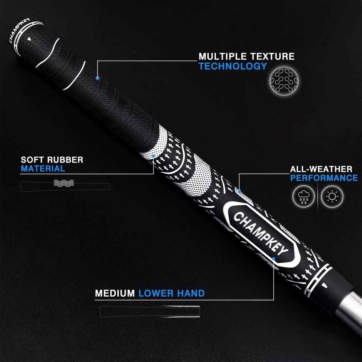 CHAMPKEY Soft Rubber Golf Grips 13 Pack with Putter Grip and Midsize, White [2]