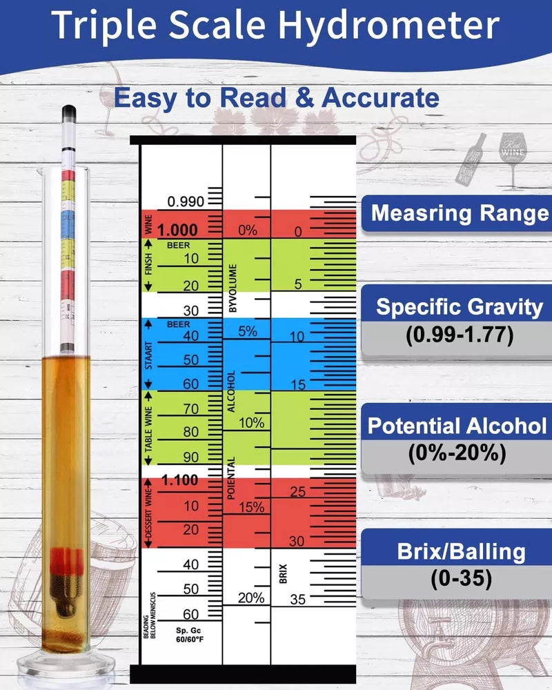 CIMALAB Triple Scale Hydrometer, Plastic Hydrometer with Glass Test Jar [6]