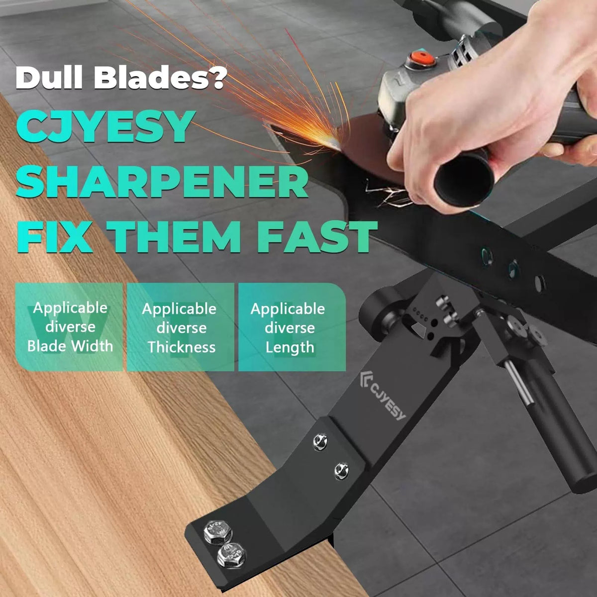 CJYESY Heavy-Duty Lawn Mower Blade Sharpener Kit with Balancer, Black [7]