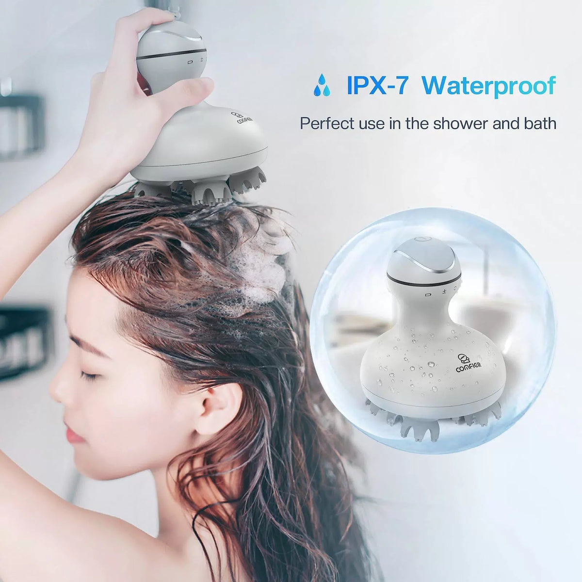 COMFIER Electric Scalp Head Massager with 4 Soft Silicone 7 Piece Set, Gray [3]
